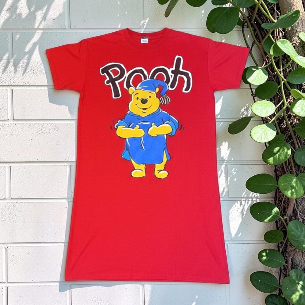 Vintage 90s Disney Winnie the Pooh Sleep Shirt Dress Red Pajama Nightshirt OS